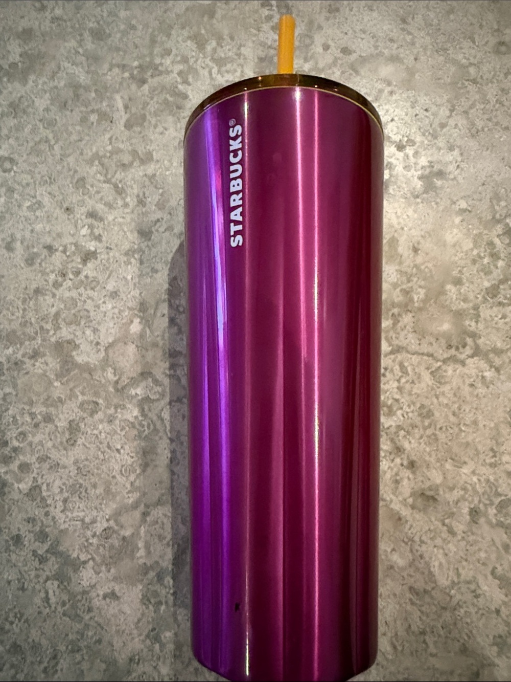 Starbucks Metallic Magenta Tumbler with Yellow Straw